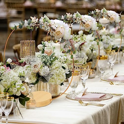 GUDELAK 12 Set 12 Inch Floral Hoop Centerpiece Table Decorations with 2 Heart Shaped Acrylic, Gold Wedding Centerpieces wi...