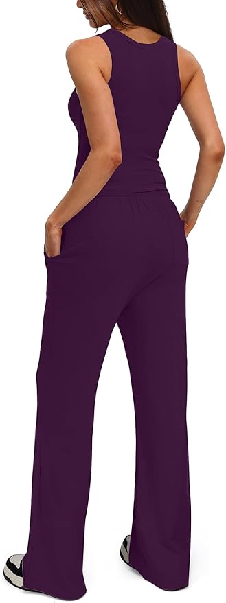 Darong Women's 2 Piece Outfits Lounge Sets Sleeveless Tank Tops Wide Leg Pants Sets Tracksuits Match Sets