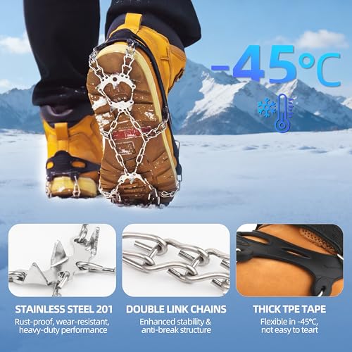 WASSERFLUX Crampons Ice Cleats for Shoes and Boots, 19 Stainless Steel Spikes Traction Snow Cleats for Hiking, Snow Climbi...