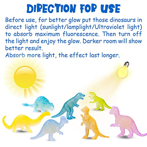 48Pcs Glow in Dark Mini Dinosaur Figures Kids Valentines Day Gifts School Birthday Party Favors Supplies Dino Cupcake Topp...