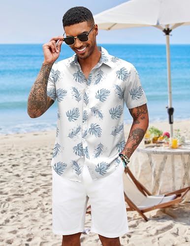 COOFANDY Mens Hawaiian Shirts Short Sleeve Button Down Aloha Shirt Casual Beach Clothes
