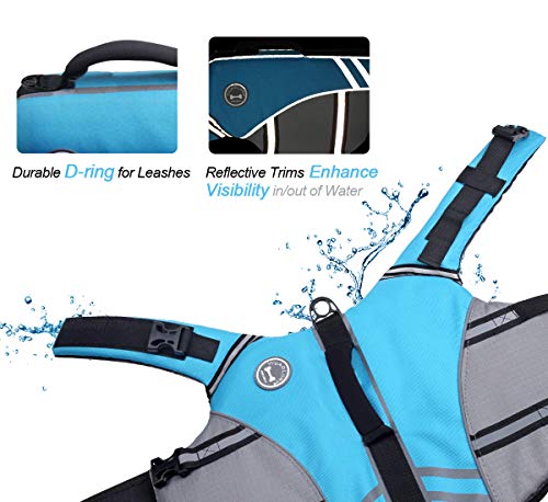 VIVAGLORY + Neoprene Dog Life Vest + Sports Style Dog Life Jacket, Swimming Vest with Handle, Ripstop & Buoyancy