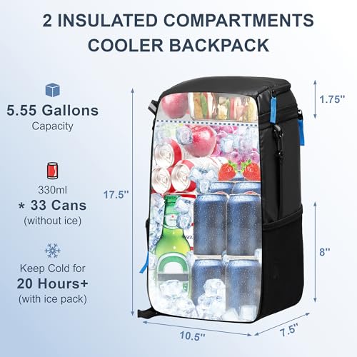 SPARTER Backpack Cooler Insulated Leak Proof 33/49 Cans, 2 Insulated Compartments Thermal Bag, Portable Lightweight Beach ...