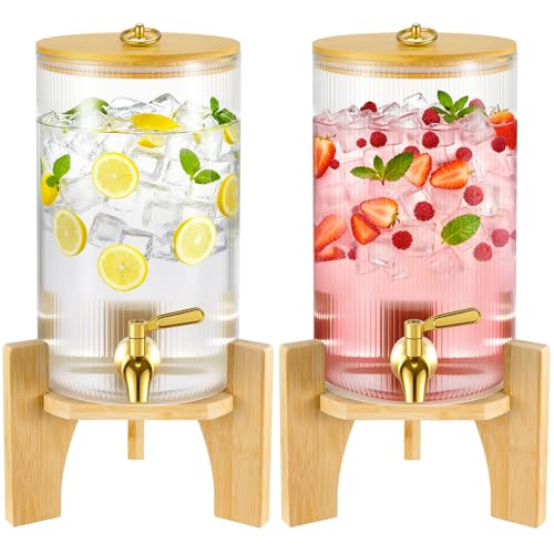 NiHome 2-Pack 1.3 Gallon Drink Dispenser for Parties, 4.9 L Glass Iced Beverage Dispenser, Large Glass Party Drink Dispens...