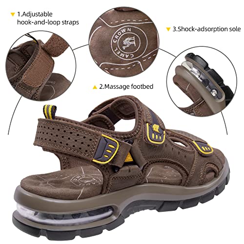 CAMEL CROWN Men's Leather Sandals Hiking Outdoor Water Beach Sports Mens Sandals for Summer with Open Toe Adjustable Straps