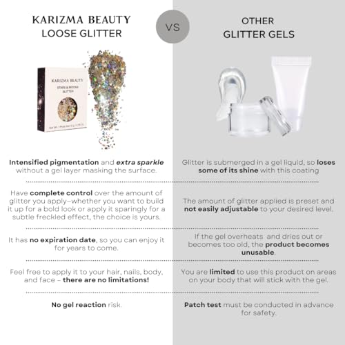 KARIZMA Stars & Moons Body Glitter. 10g Chunky Face Glitter, Hair Glitter, Eye Glitter and Body Glitter for Women. Rave Gl...
