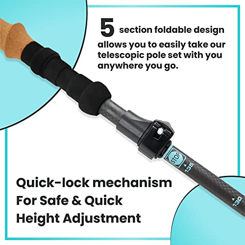 A001 Trekking Poles Carbon Fiber, Collapsible Folding Walking Stick, 5-Section Adjustable Telescopic Pole with Cork Grip, ...