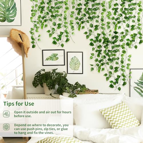 CEWOR Fake Vines for Room Decor 24 Pack 168ft Artificial Ivy Greenery Garland for Bedroom Wall Decor, Hanging Green Leaves...