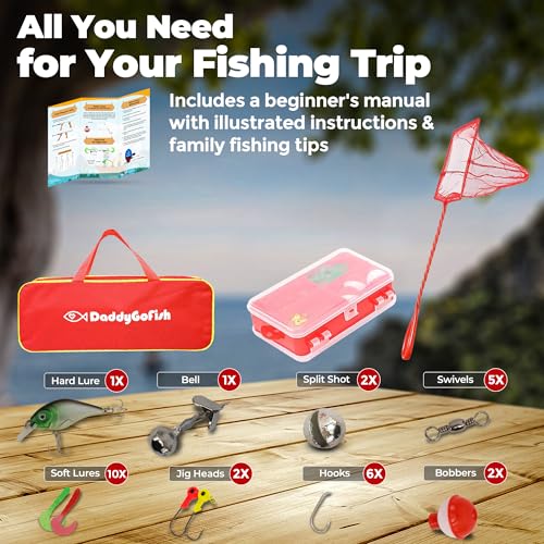 DaddyGoFish Kids Fishing Pole - Rod Reel Combo Tackle Box Starter Set - First Year Small Gear Kit for Boys Girls Toddler Y...