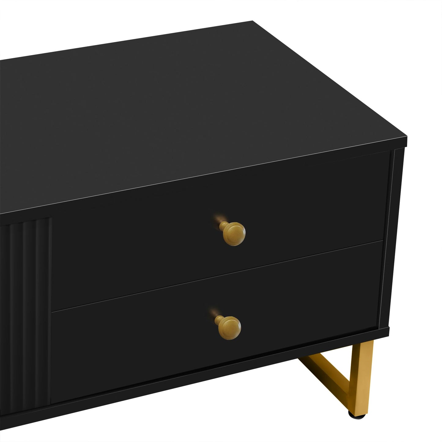 Amposei Modern TV Stand with Drawers for TVs up to 75'', Media Console Storage Cabinet Entertainment Center Furniture for Living Room Bedroom, Gold Metal Legs, 70.9-Inch, Black