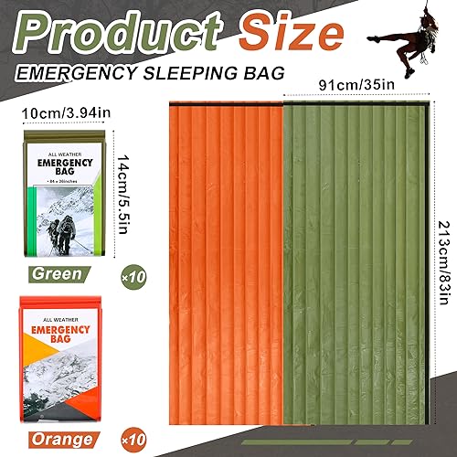 Preboun Emergency Sleeping Bag Bulk Portable Lightweight Survival Bag Thermal Bivy Sack Emergency Blanket Survival Gear fo...