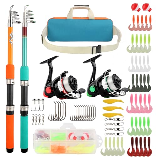 2PCS Fishing Rod Reel Combo 5.9FT Telescopic Fishing Pole Spinning Reel with Baits Hooks Storage Bag Compact Collapsible F...