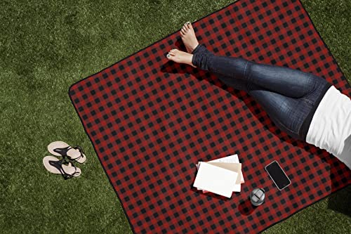 Mickey Mouse - Blanket Tote Outdoor Picnic Blanket, (Red & Black Buffalo Plaid Pattern)