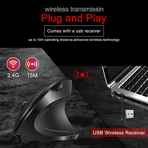 Vassink Ergonomic Wireless Mouse, Rechargeable Mouse 2.4Hz Vertical Wireless Optical Mice with USB Receiver, 6 Buttons for...