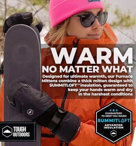 Tough Outdoors Adult Ski Mittens - Waterproof Winter Gloves Men & Women - Thermal Fleece Lining for Cold Weather Gear