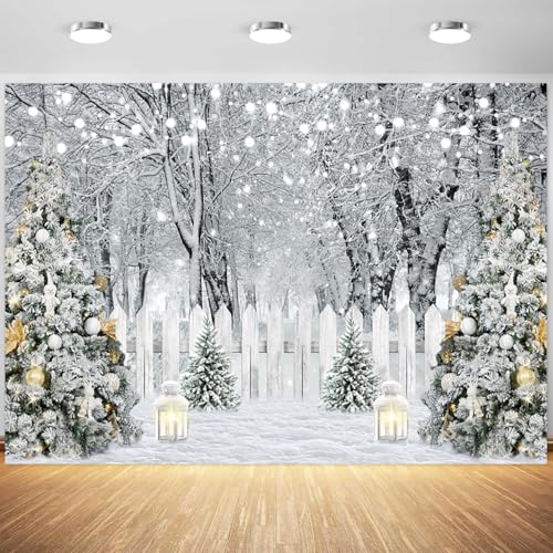 7x5ft Winter Snowy Forest Backdrop Snow Woodland Scene Pine Trees Photography Background Snow Christmas Holiday Party Bann...