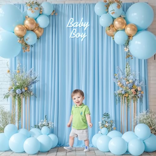 8x10FT Baby Blue Backdrop Curtains for Wedding Parties, Wrinkle Free Polyester Photography Backdrop Drapes for Baby Bridal...