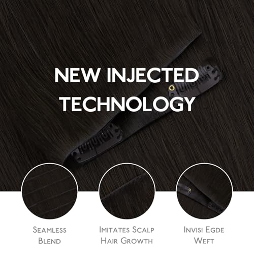 WENNALIFE Invisi Edge Clip in Hair Extensions Real Human Hair, 12 Inch 80g 7pcs Dark Brown Invisible PU Skin Weft Straight Extensiones De Cabello Hmano Clip Ins