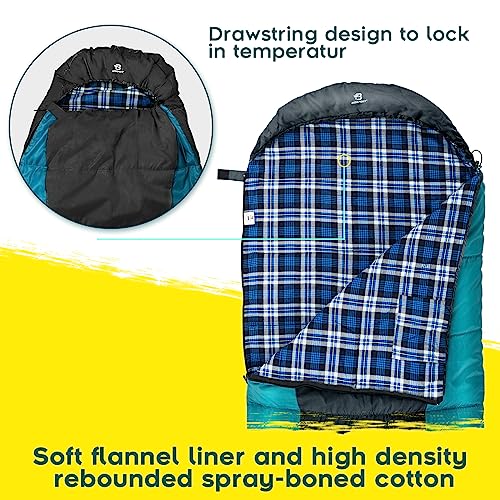 Bessport Sleeping Bag Winter | Flannel Lined 18℉ - 32℉ Extreme 3-4 Season Warm & Cool Weather Adult Sleeping Bags Large | ...