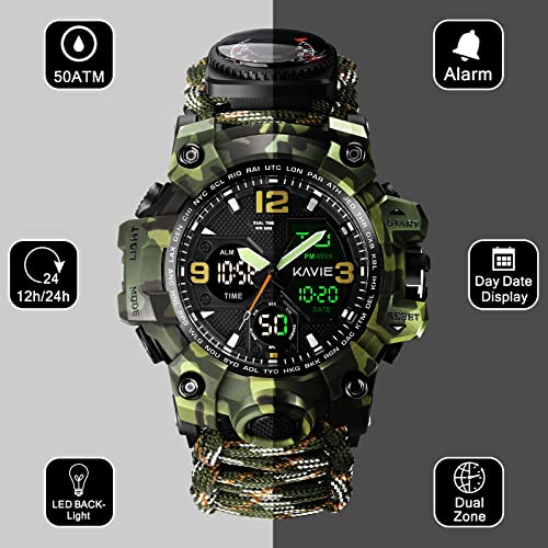 23-in-1 Survival Military Digital Watch, Mens Tactical Multi-Functional and Adjustable Wristband Outdoors Waterproof Sport...