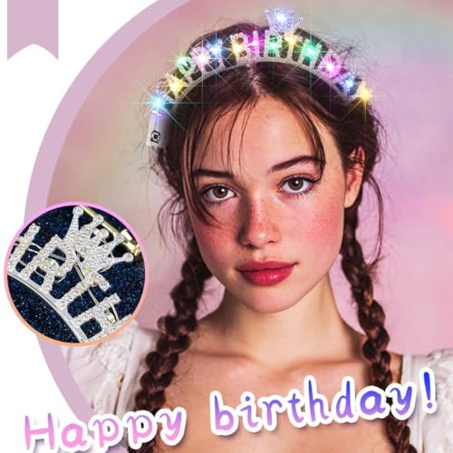 Aceorna Light Up Birthday Crowns Led Glowing Rhinestones Headbands Glitter Happy Birthday Hair Accessories for Women