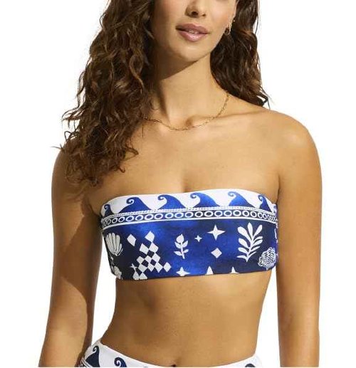 Seafolly Women's Standard Bandeau Tube Bikini Top Swimsuit, Corfu Azure