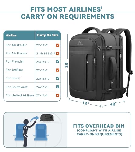 AREYTECO Travel Backpack, 50L Expandable Extra Large Laptop Backpack, Carry On Backpack Water Resistant Business Suitcase ...