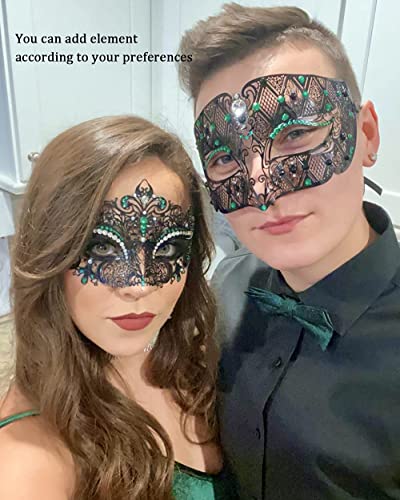 Thmyo Couples Venetian Laser Cut Masquerade Mask,Halloween Mardi Gras Party Mask (Black & black)