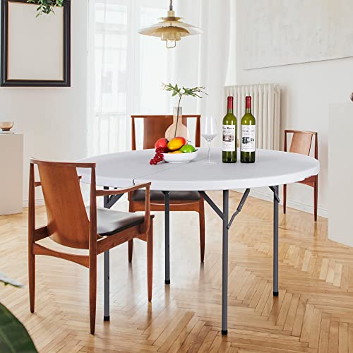 JupiterForce 4 FT Round Folding Table, 48" Indoor Outdoor Portable Plastic Dining Card Table for Kitchen, Commercial, Camp...