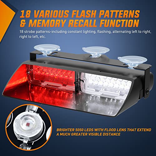 Nilight Red and White Emergency Strobe Lights Windshield Hazard Warning Safety Flash with Suction Cups Super Bright LED Li...