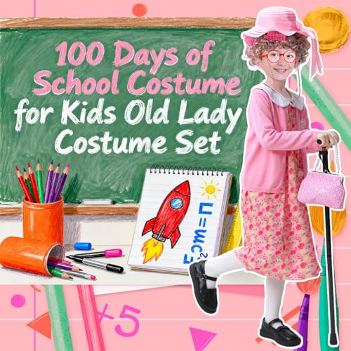 ZelJoyla Old Lady Costume for Kids 100 Days of School Costume for Girls 13 pcs 100th Day of School Granny Old Lady Dress Up
