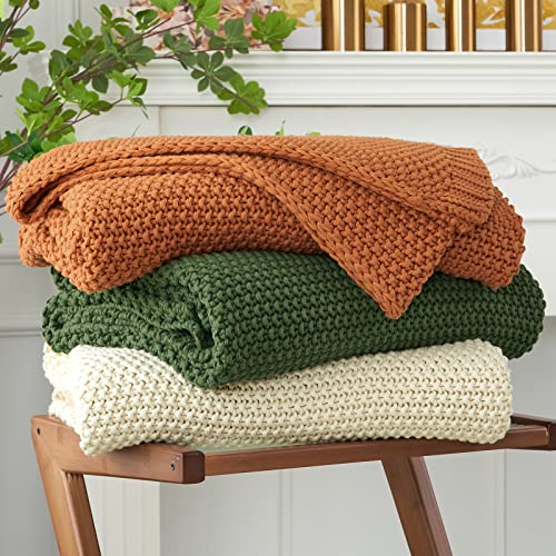 Longhui bedding Chunky Cable Knit Throw Blanket Lightweight Olive Green 100% Organic Cotton Blanket for Sofa Couch Bed Bab...