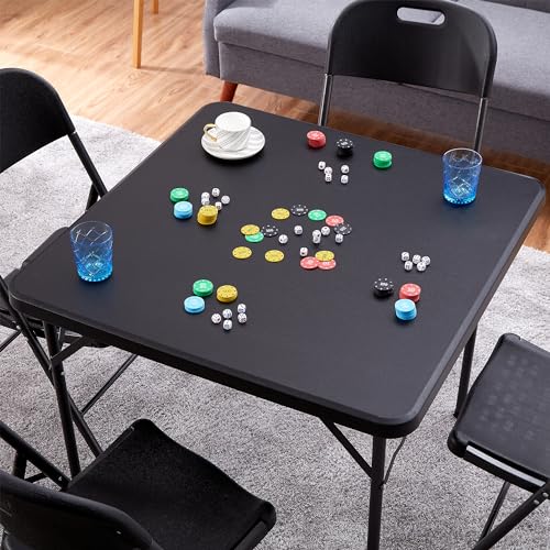 VECELO 5 Piece Folding Card Table Square and Chairs Set, Plastic Tabletop & Seat, Foldable & Portable for Indoor Outdoor U...