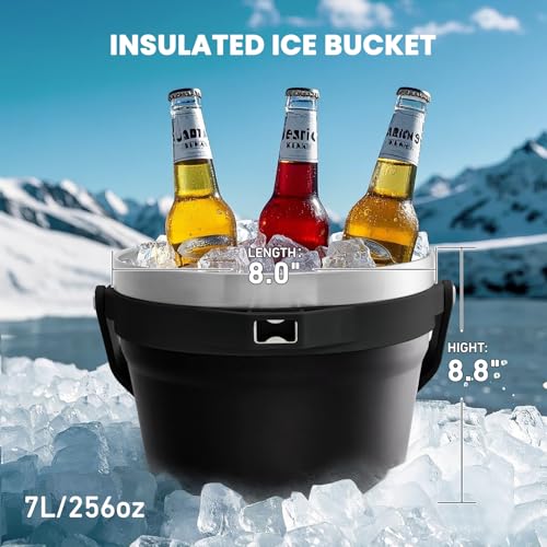 COKTIK 7L Vacuum Insulated Ice Bucket with Lid and Scoop& Tongs，Large capacity Stainless Steel Beverage Bucket for Cocktai...