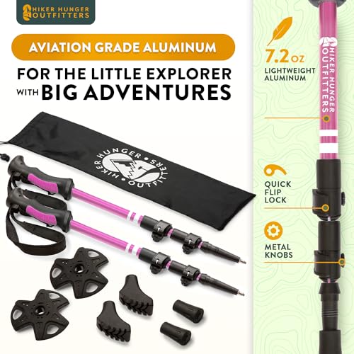 Lightweight Collapsible Trekking Poles for Kids (Pink) & Carbon Fiber Aluminum Walking Sticks with Cork Grips (Black) with...