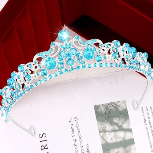 CIEHER Blue Crown Crystal Princess Tiara for Birthday Prom Quinceanera Dinner Party