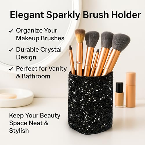 Glitter Brush Holder | Black Glitter Makeup Brush Holder for Women, Girls | Shiny Cute Makeup Organizer Black Glittery App...
