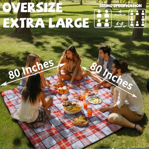 Extra Large Picnic Blankets Portable 80x80 Oversized Waterproof Sandproof Outdoor Beach Blanket Camping Grass Mat Travel E...
