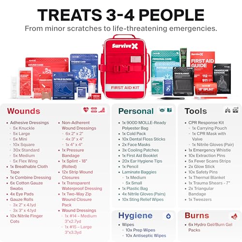 SurviveX Large First Aid Kit for Car, Travel & Home - Emergency Kit for Hiking, Camping, Backpacking and Outdoors - Includ...