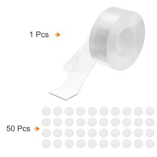 PATIKIL Double Sided Tape Heavy Duty, Transparent Nano Adhesive Mounting Tape for Picture Hanging Walls Decor, 1 Roll 5mx30mmx1mm Strip & 50 Pcs 8mmx1mm Circle