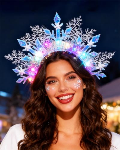 Campsis Light Up Snowflake Headband Christmas Headpiece Led Xmas Holiday Hair Accessories for Women