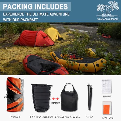 WONITAGO Packraft TPU Inflatable Travel Kayak with Soft Seat Lightweight Packrafts for Flat Water Rafting/Bicycle Driftin...
