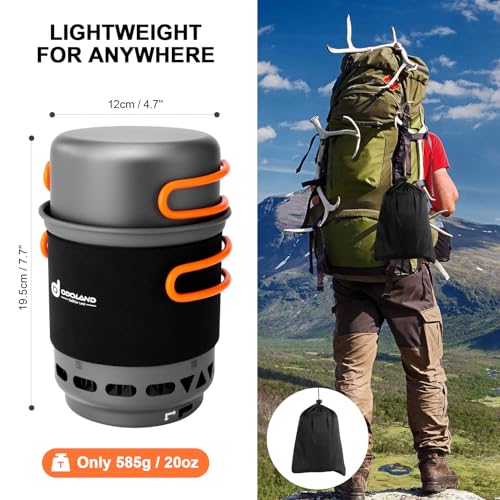 Odoland Heat Exchange Camping Pot with Backpacking Stove 7-In-1 Camping Cookware Mess Kit for Hiking, Trekking, Fishing an...