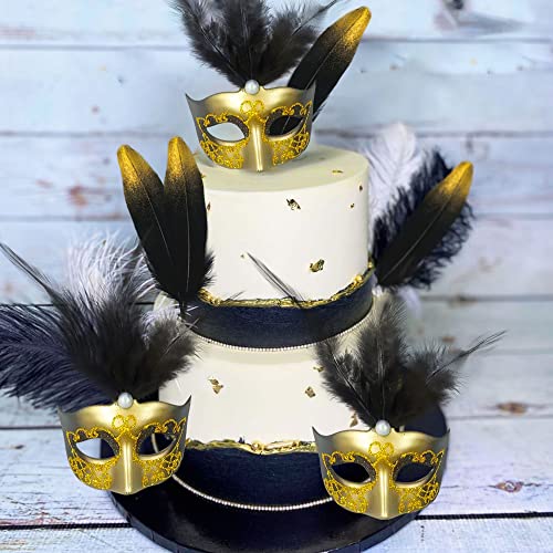 JeVenis Art Deco Cake Mask Cake Decoration Prom Cake Decoration Black Gold Cake Decoration Masquerade Masks Cake Decoratio...