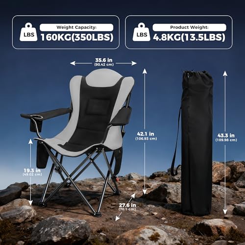 OUTSIDER Heated Camping Chair Heavy Duty 3-Position Folding Camp Chair with 3 Heat Levels, Cup Holder & Side Storage - Out...