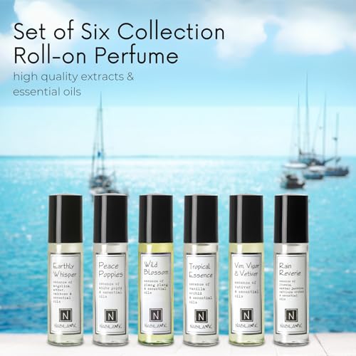 Nabila K Roll-on Perfume (Set of 6) with Essential Oils Alcohol-Free, All-Natural, Organic, Long-Lasting Fragrance - Travel-Size Perfume for Women - TSA Approved, 0.33 oz / 10 ml
