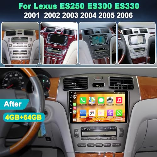 4+64GB Car Radio for Lexus ES250 ES300 ES330 2001-2006 with Carplay & Android Auto Head Unit, 9 inch IPS Touch Screen Andr...