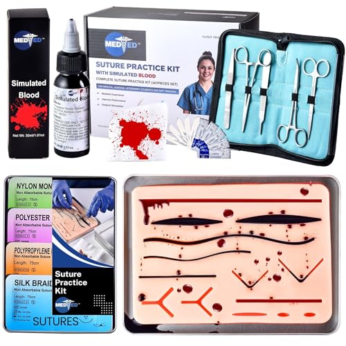 MEDED Suture Practice Kit with Blood | Realistic Complete Suture Practice Kit (40 Pieces) for Medical/Vet Student | Includ...