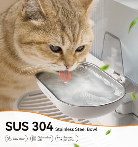 Wireless Cat Water Fountain No Filters, Wastewater Separation, FEELNEEDY Stainless Steel Bowl, 3.5L Pet Water Fountain for...