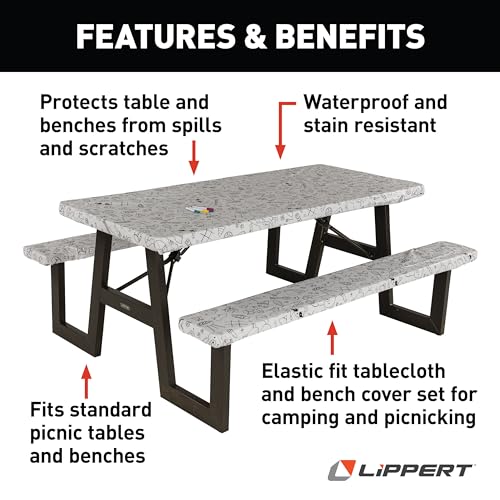 Lippert Color Escape Vinyl Tablecloth/Bench Cover Set for Camping and Picnics with 100% PEVA Material, Waterproof and Stai...